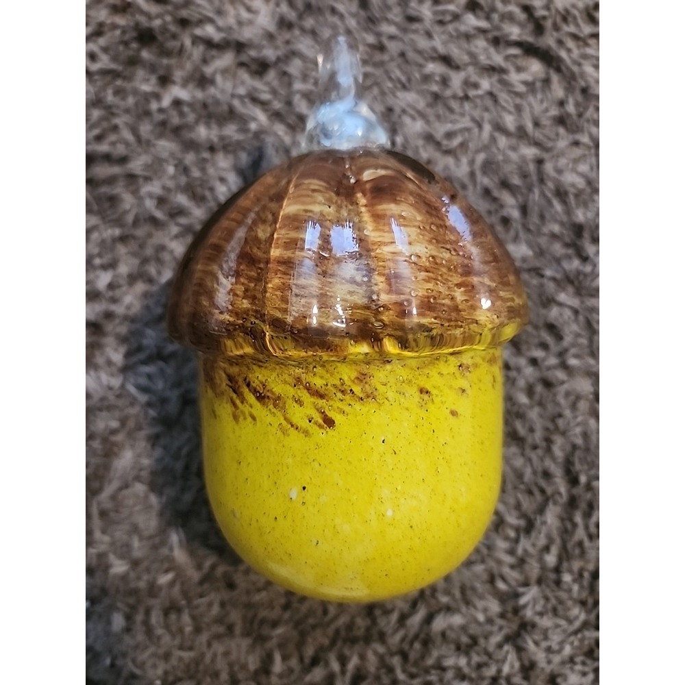 Handblown Glass‎ Acorn Paperweight. Yellow. Brown. Murano Style 6"×3"